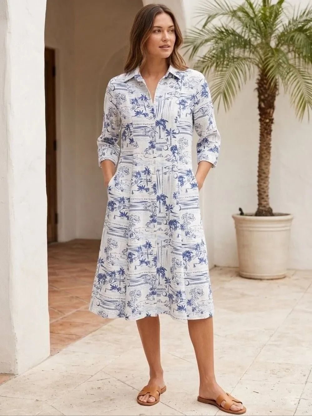 Calypso St Barth Saint Tropez Linen Coastal Resort Midi Dress XS